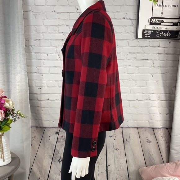 Gap 70% Recycled Wool Red/Black Plaid Coat Size: Medium - Picture 3 of 17
